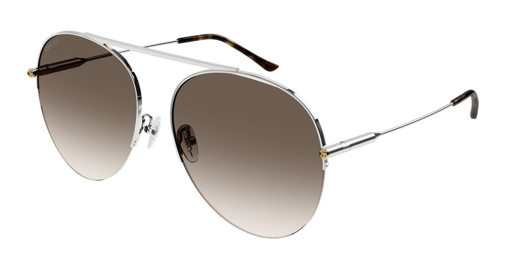 Мужские и женские солнцезащитные очки Gucci GG1413S 002, цвет: серебряный, цвет линзы: коричневый, авиаторы, #1