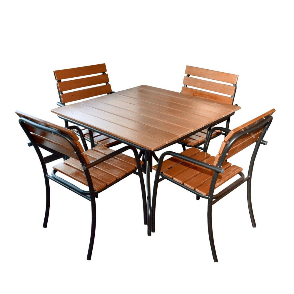 Комплект садовой мебели (4 стула и стол), Набор садовой мебели, для дачи, для сада, черный/коричневый, #1