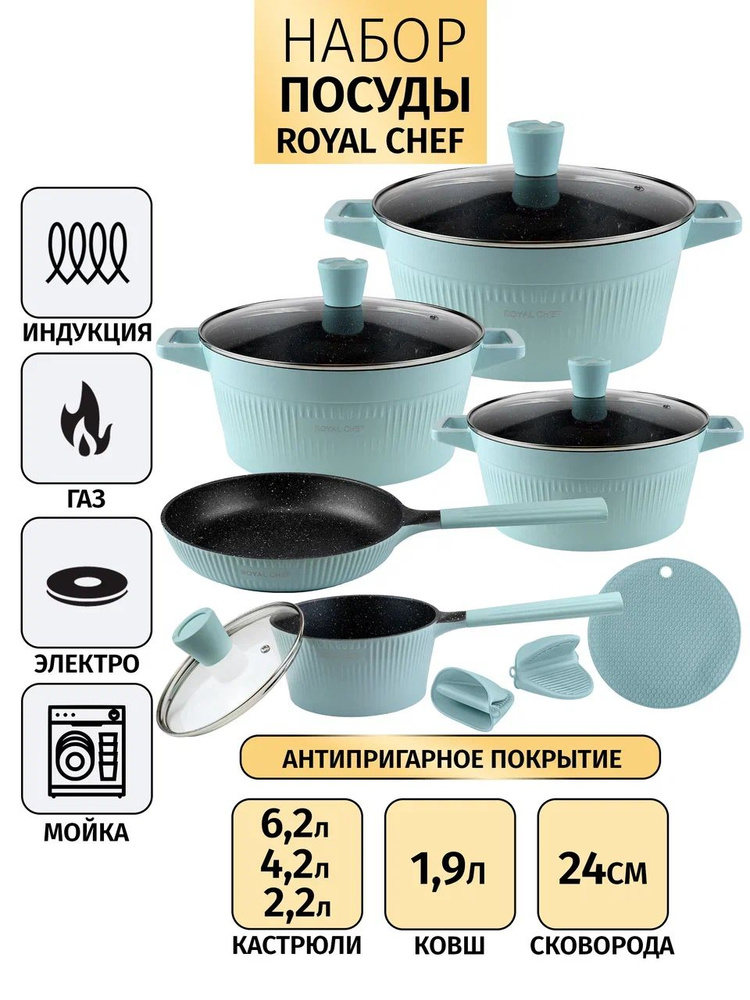 Набор посуды для приготовления Royalty Line с мраморным покрытием 12 предметов, тиффани  #1