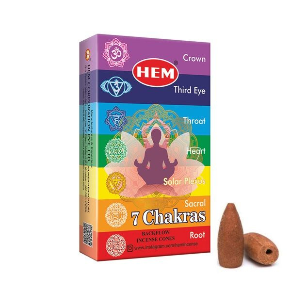 7 CHAKRAS Backflow Incense Cones, Hem (7 ЧАКР благовония пуля стелющийся дым, Хем), уп. 10 конусов.  #1