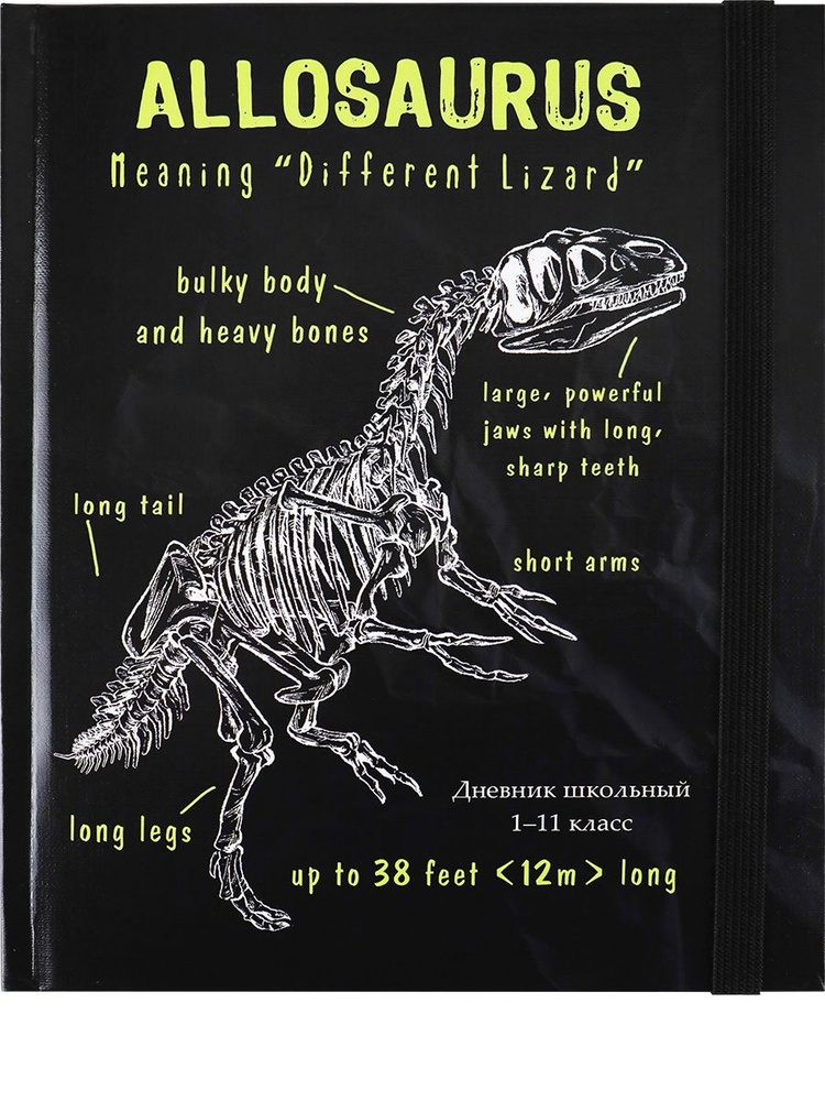 Дневник 1-11 класс "Скелет динозавра" фиксирующая резинка, обработка "лен".  #1