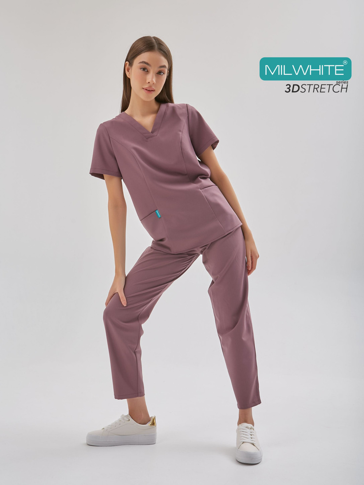 Медицинский костюм женский MILWHITE Premium Mod.648 хирургический, трикотажный стрейч  #1