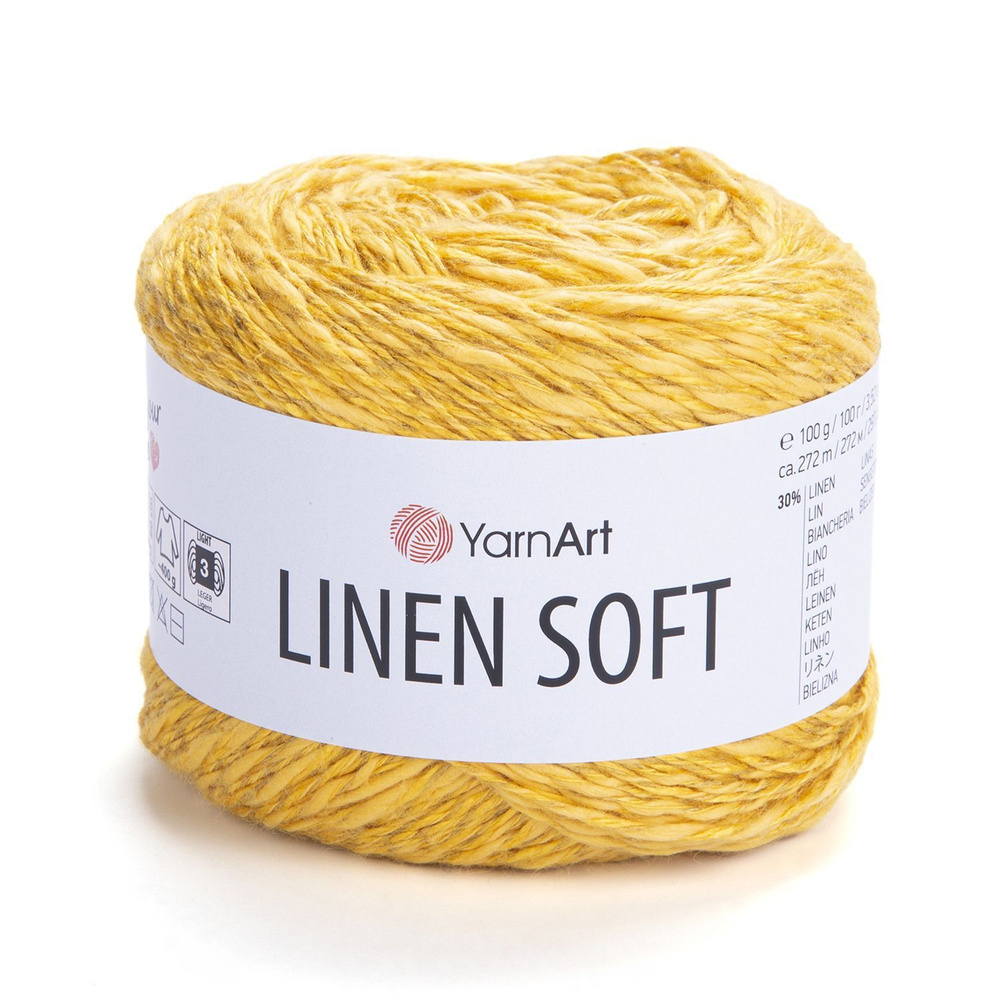 Пряжа Linen soft YarnArt - 7306 (горчица), 30% лен, 36% вискоза, 34% хлопок, (100г, 272м) нитки для ручного #1