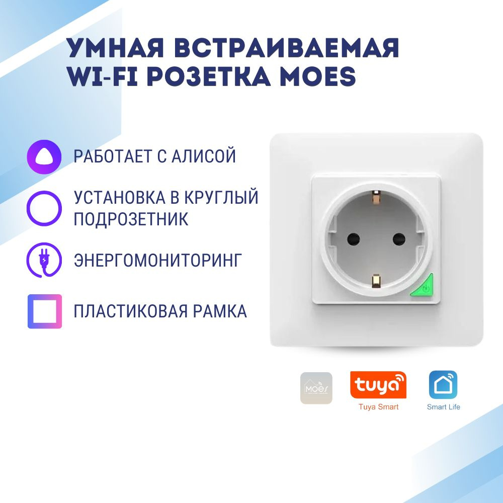 Умная встраиваемая WiFi розетка с Алисой, энергомониторингом, белая  #1