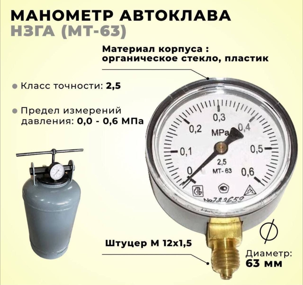 Манометр технический радиальный аналоговый автоклава ремкомплект NOVOGAZ белорусский, НЗГА (МТ-63)  #1