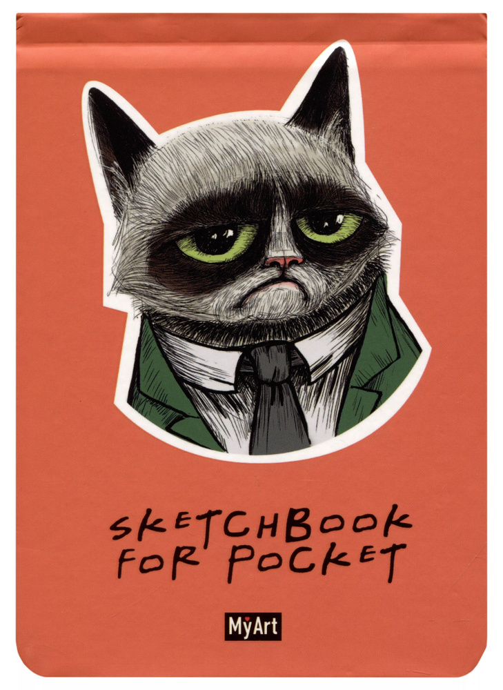 Скетчбук А6 48л Sketchbook for Pocket. Грустный котик 120г/м2, резинка, тв.обложка  #1