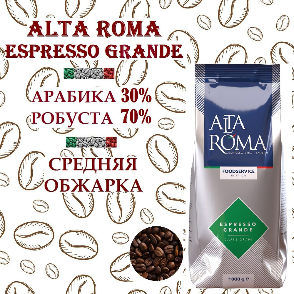 Зерновой кофе ALTA ROMA ESPRESSO GRANDE, пакет, 1кг. #1