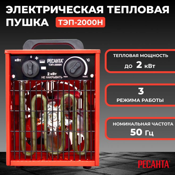 Тепловая пушка электрическая РЕСАНТА ТЭП-2000Н/Мощность 2 кВт 220-230 В 3 режима терморегулятор вес 2.9 #1