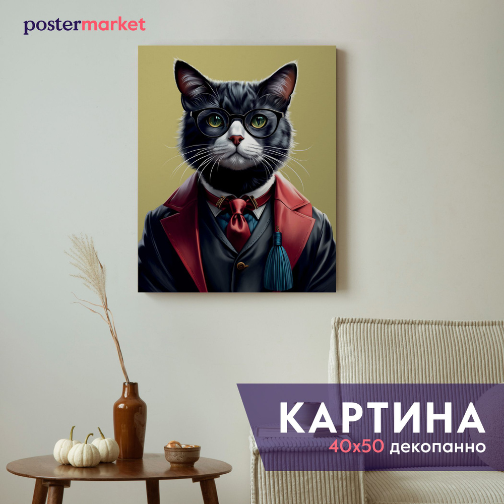 Картина декопанно Postermarket "Кот-джентельмен", 40 х 50 см #1