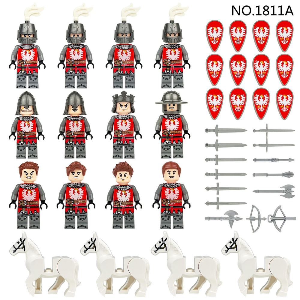 Набор минифигурок Рыцари / Лошади с оружием и аксессуарами совместимы с конструкторами лего 16шт (4.5см, #1