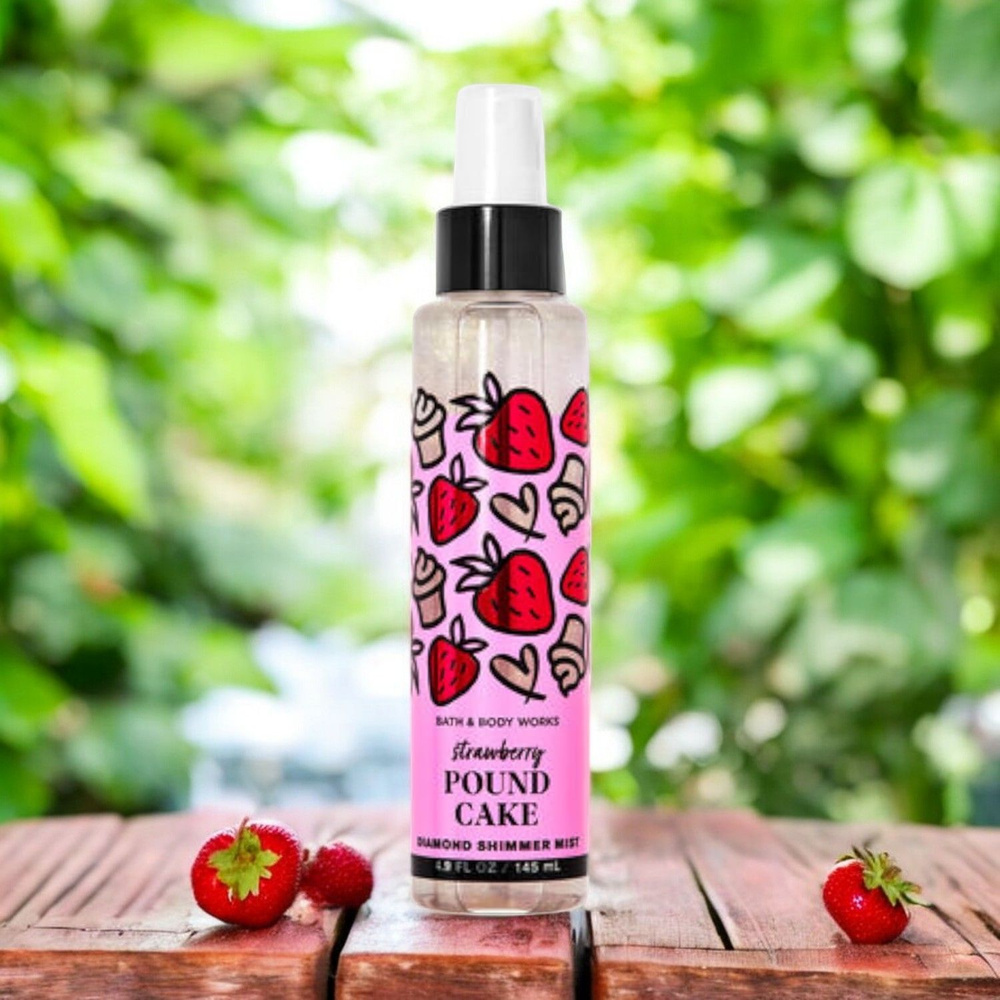 Парфюмированный спрей мист 145мл для тела с шиммером Bath & Body Works Strawberry PoundCake  #1