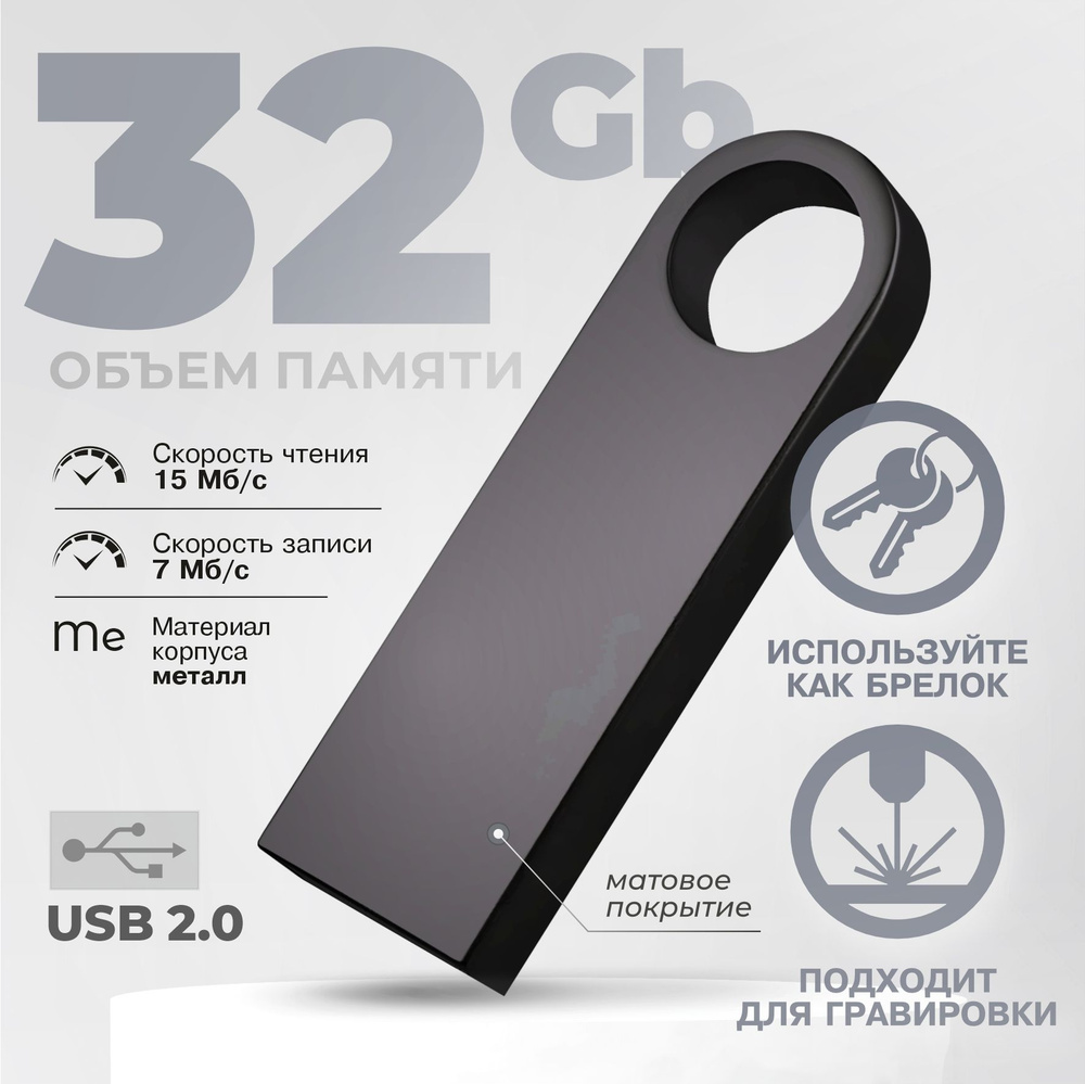 Флешка металлическая черная USB 32 ГБ / Флешка для гравировки 32 ГБ / USB59  #1