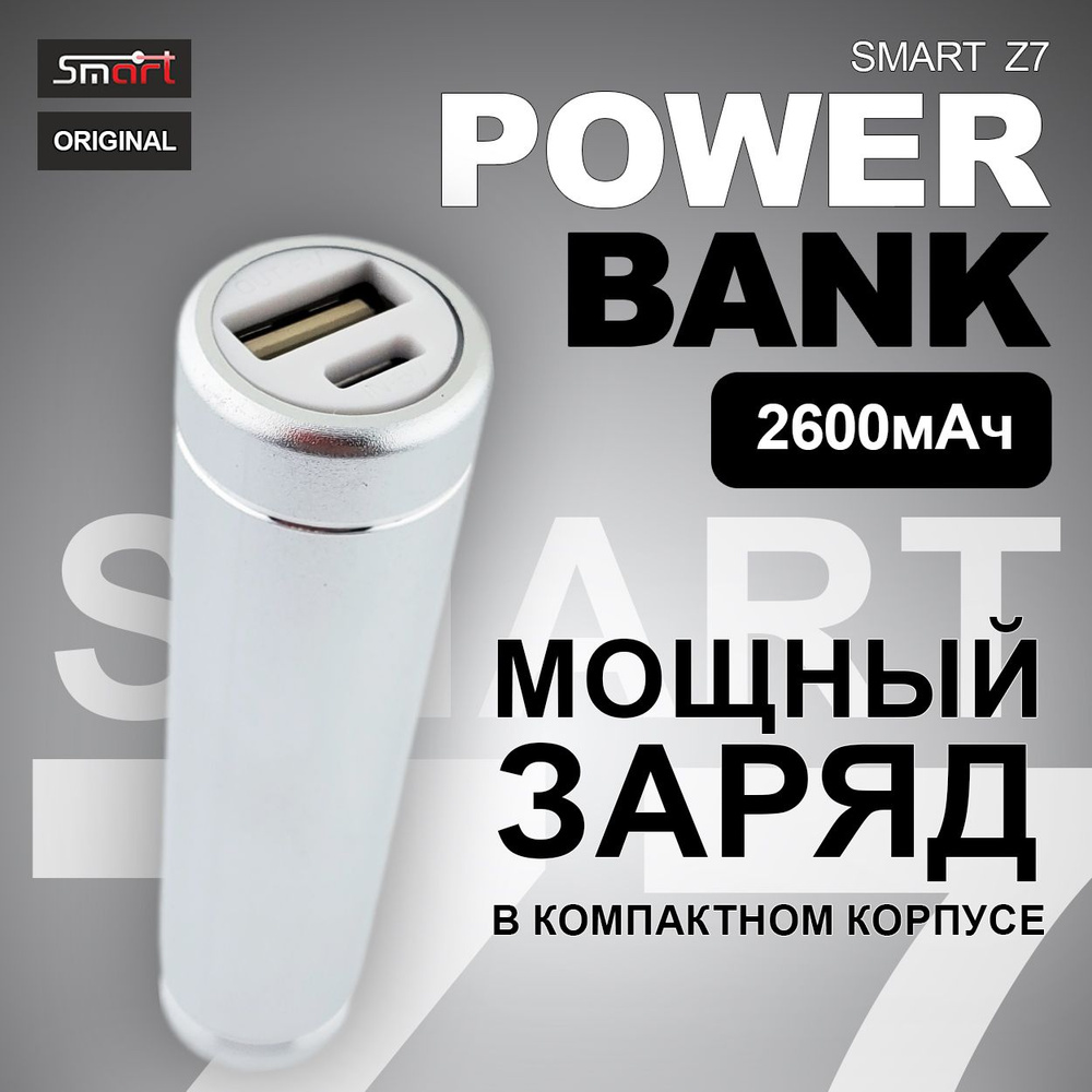 Smart Внешний аккумулятор Портативное зарядное устройство (Power Bank), 2600 мАч, серебристый  #1