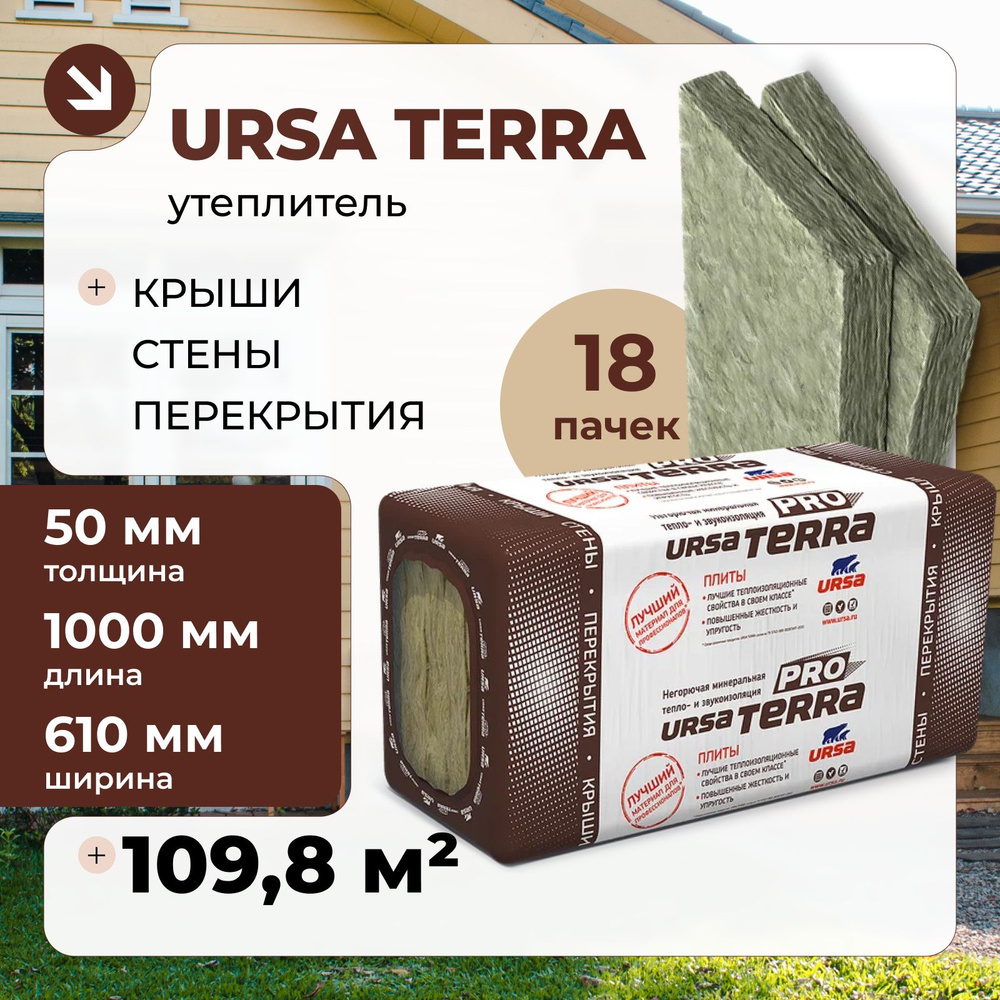 Утеплитель для стен и крыши URSA TERRA 34 PN PRO 50 мм 18 шт 109.8 м2 #1