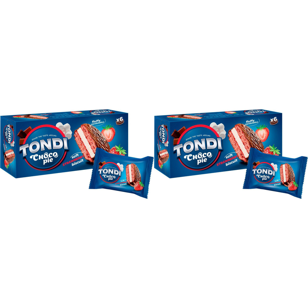 Печенье Tondi Choco Pie бисквитное в шоколадной глазури клубничное 180 г, набор: 2 штуки  #1