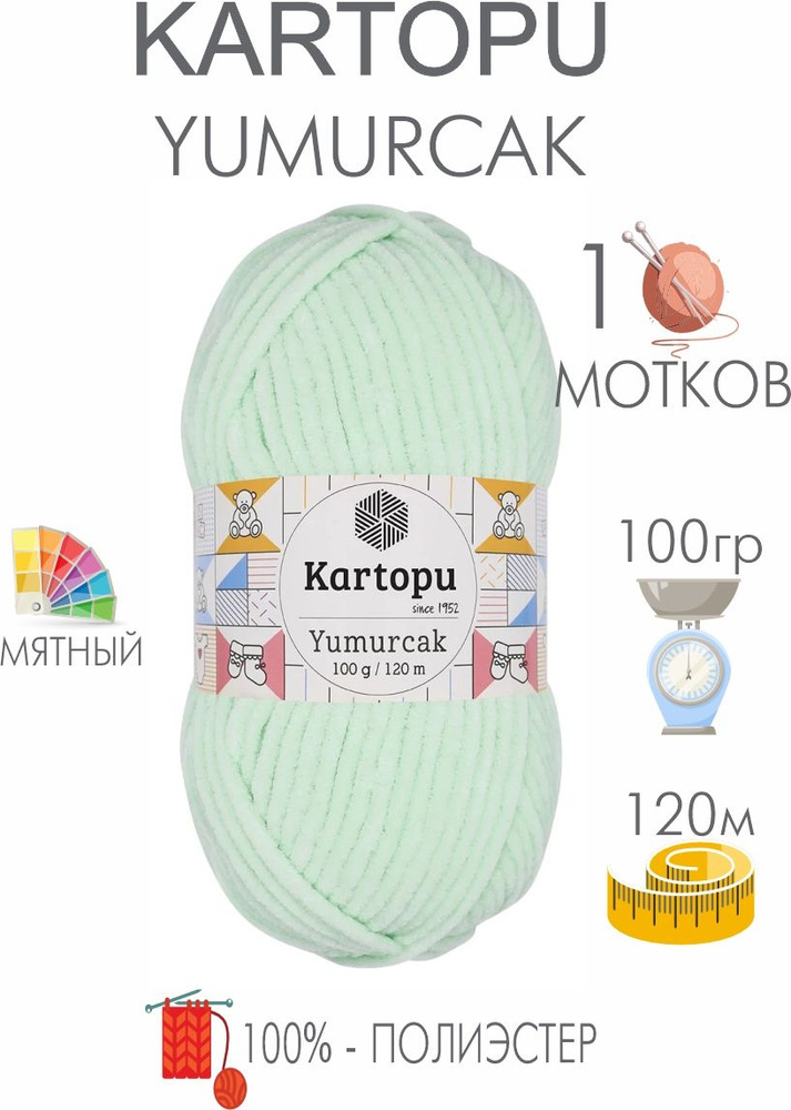 Плюшевая пряжа Kartopu Yumurcak (1 моток) 100 % Полиэстер, 100г/120м, цвет Турция  #1