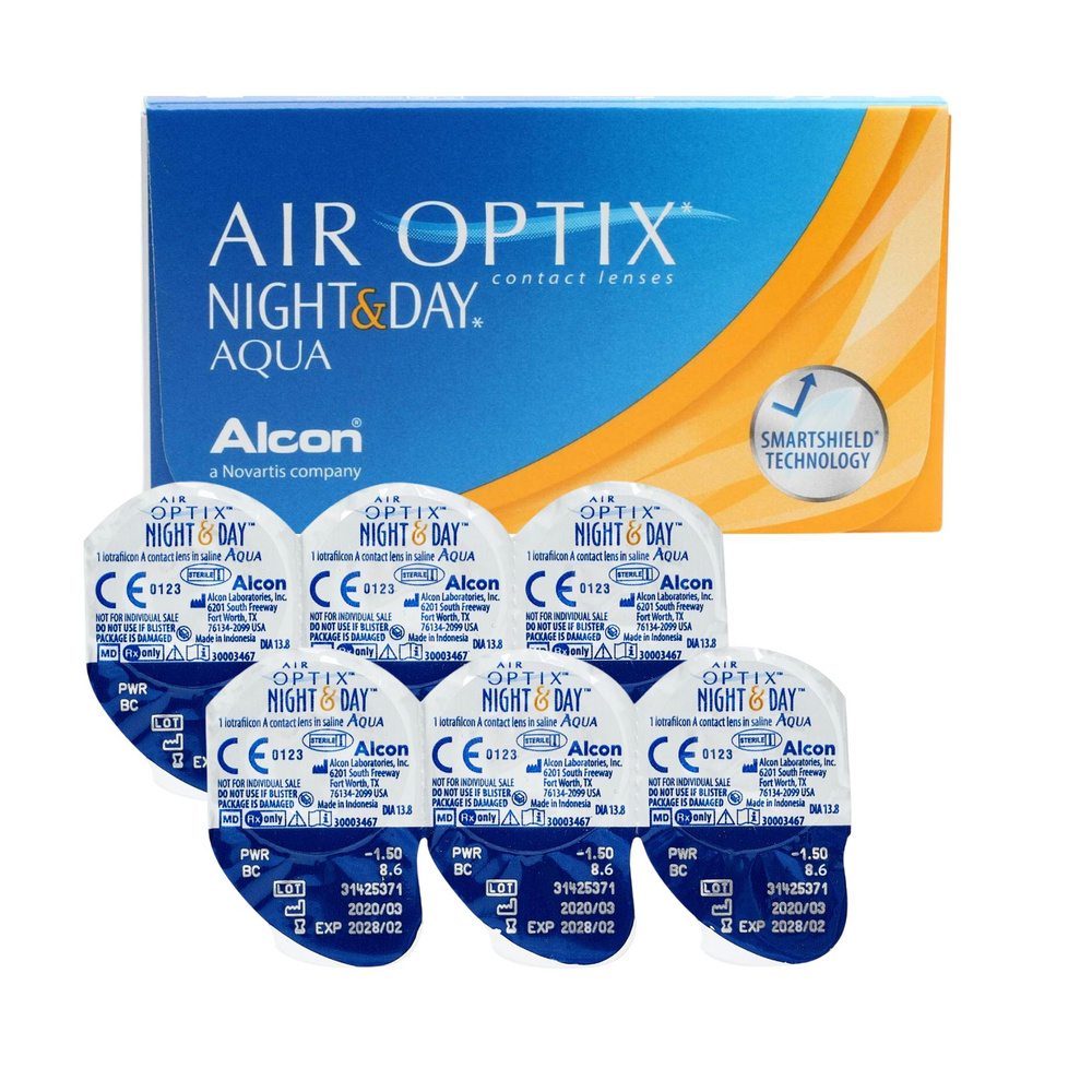 ALCON Контактные линзы AIR OPTIX Night and Day Aqua 6 шт, для ежемесячной замены, многоразовые прозрачные #1