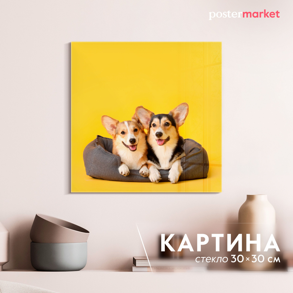 Картина на стекле Postermarket "Корги", 30х30 см #1