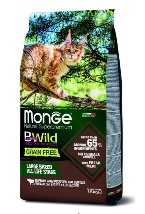 Monge BWild Cat GRAIN FREE беззерновой полноценный сбалансированный корм из мяса буйвола для крупных #1