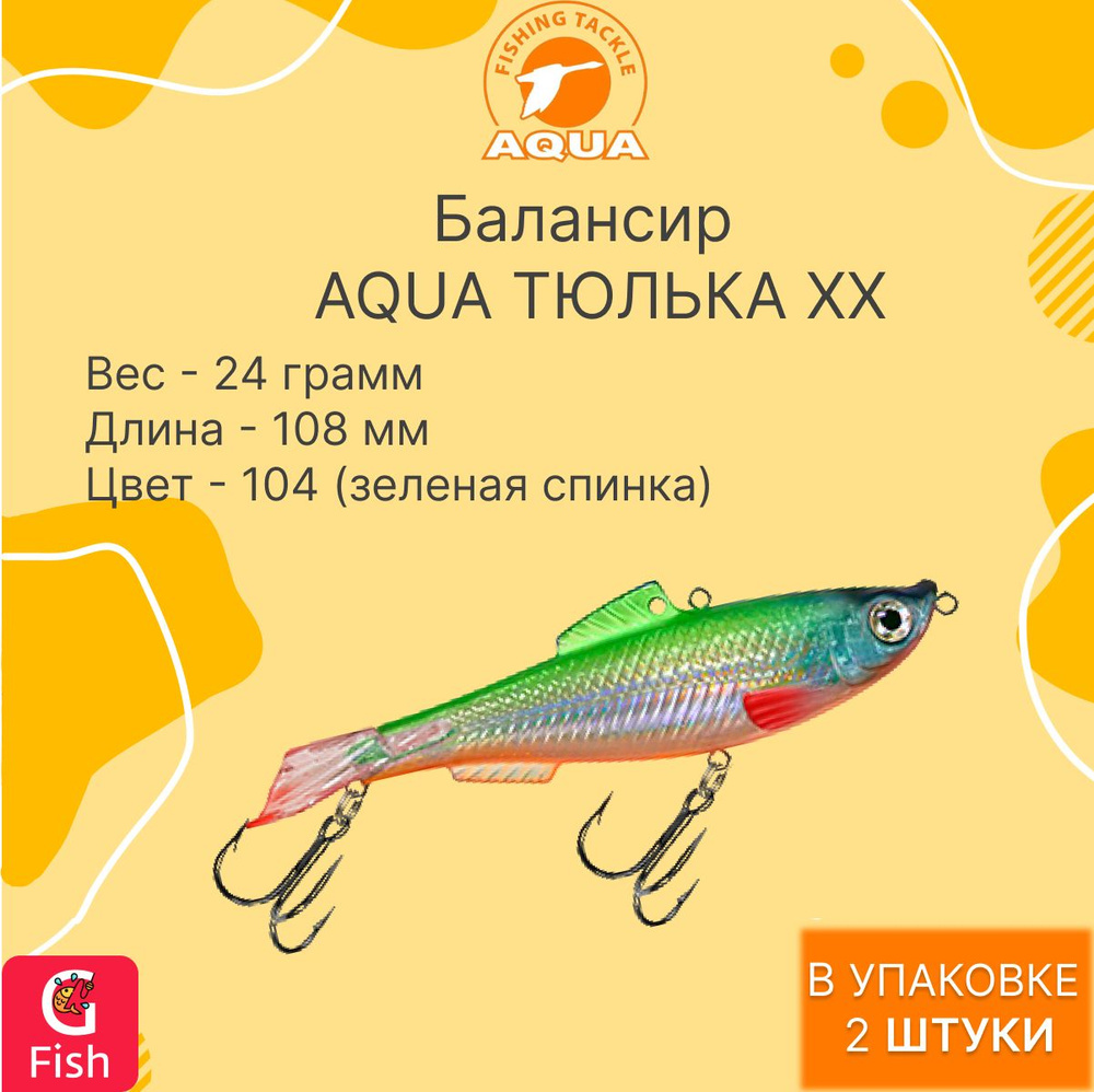 Балансир для рыбалки AQUA ТЮЛЬКА ХХ 108,0mm, вес - 24,0g, цвет 104 (зеленая спинка), 2 штуки.  #1