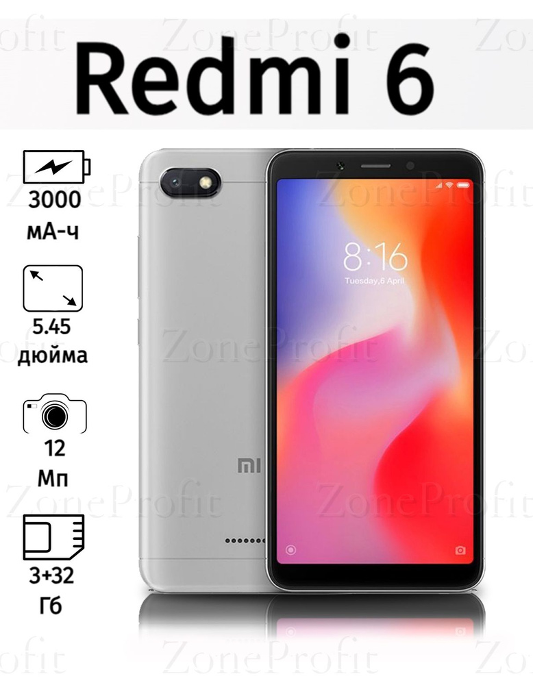 Redmi Смартфон Redmi 6 Global 3/32 ГБ, серый, Восстановленный #1