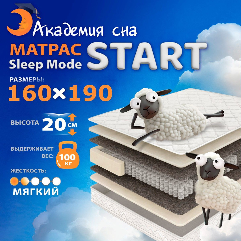 Анатомический, Ортопедический матрас 160х190 Академия сна Sleep Mode Start, Независимые пружины  #1