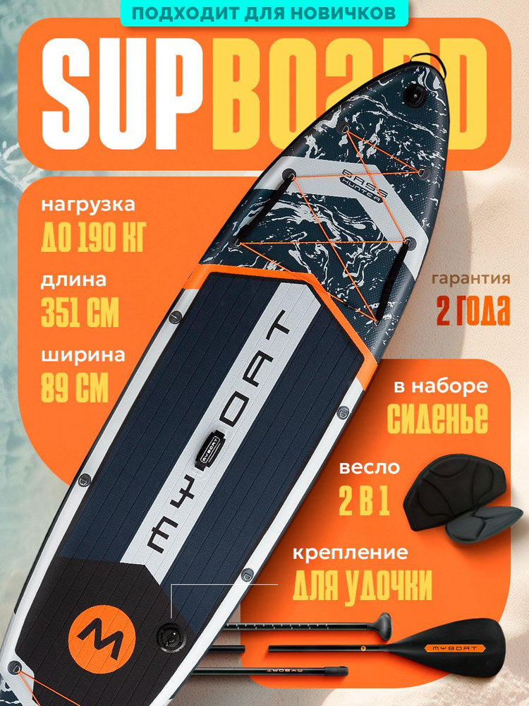 SUP board MyBoat двухслойный сапборд с сиденьем, крепление для удочки 350 см / Сап доска для плавания #1