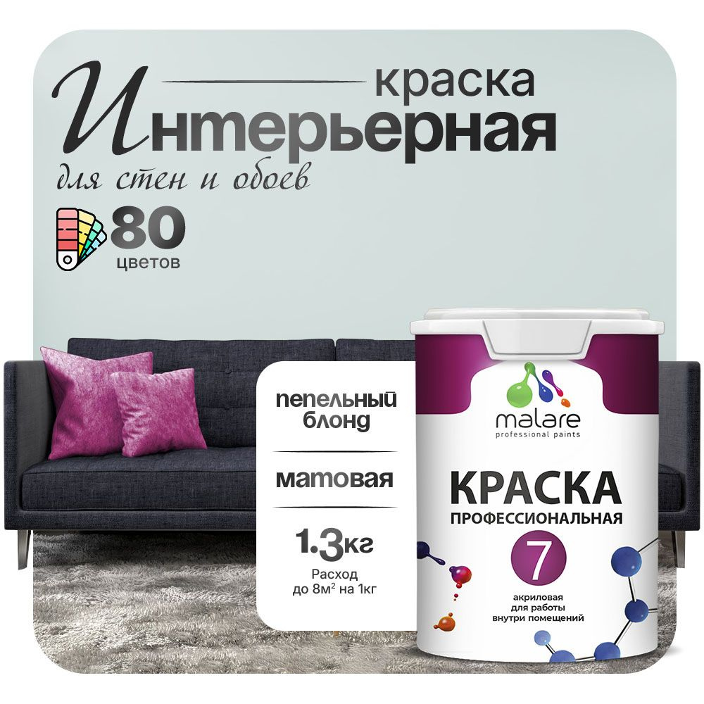 Краска Malare Professional Euro №7 интерьерная для стен и обоев, для потолка, акриловая, быстросохнущая, #1