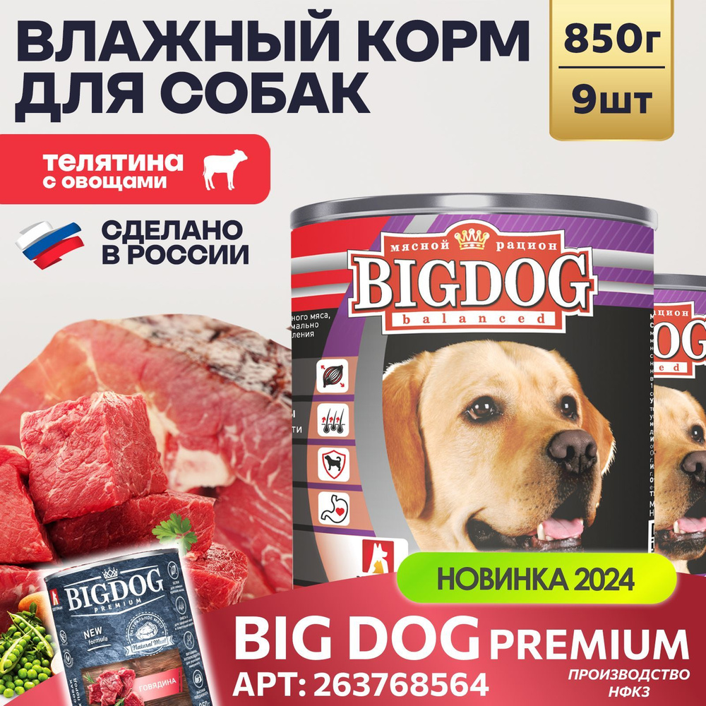 Влажный корм для собак крупных и средних пород Зоогурман ПРЕМИУМ Big Dog Телятина с овощами, 850 г х #1