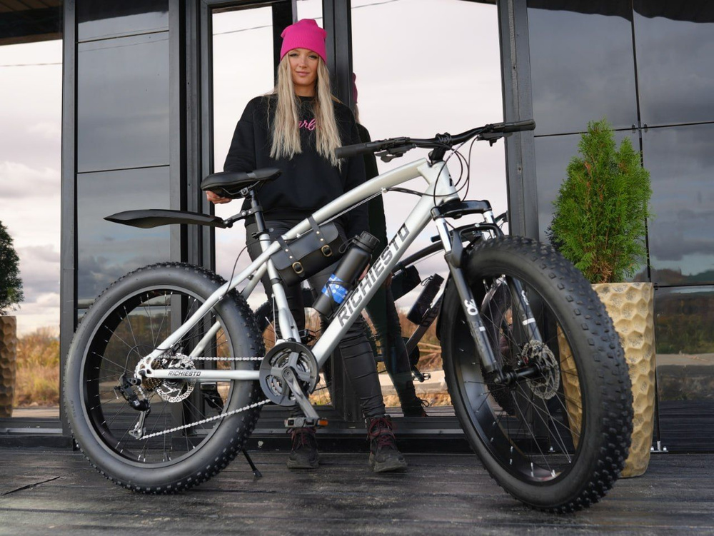 Велосипед горный Fatbike Richiesto, рама 21", 26" колёса, серебристый  #1