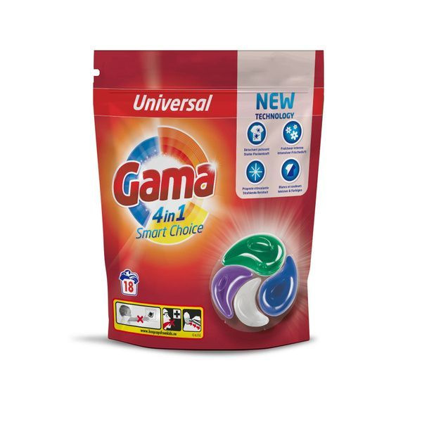 Gama 4 in 1 Unuversal Smart Choice Гипоаллергенные капсулы для стирки 4 в 1/18 шт.  #1