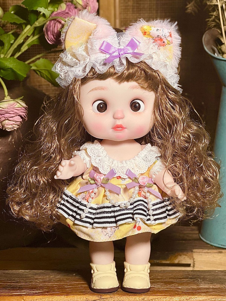 Кукла игрушка для девочки шарнирная bjd, коллекционная с одеждой и длинными волосами, с мягкой игрушкой #1