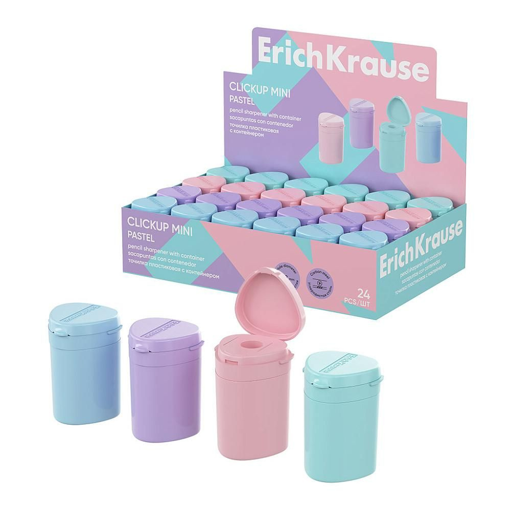 Точилка с контейнером для сбора стружки пластиковая ErichKrause 60064 ClickUp Mini Pastel Ассорти  #1