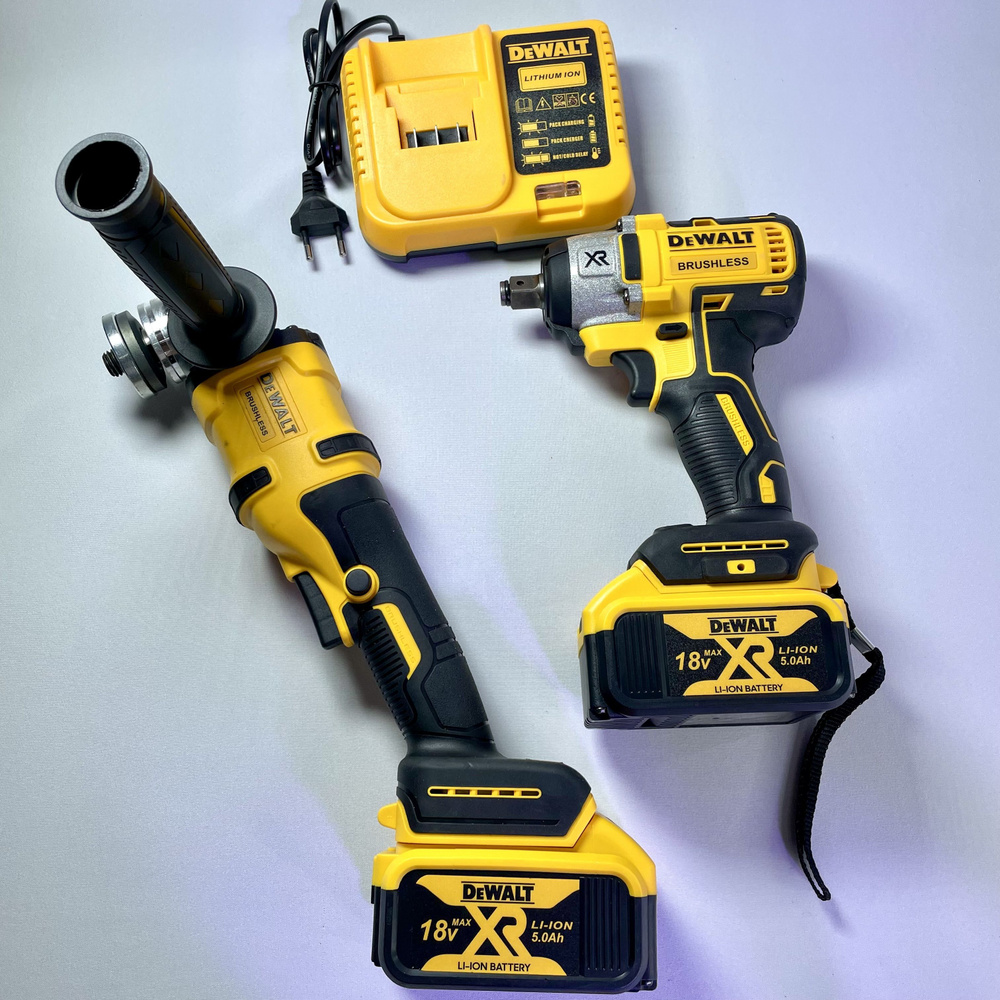 Набор инструментов аккумуляторных 2 в 1 для дома DeWalt 18V Гайковерт + угловая шлифмашина - болгарка #1