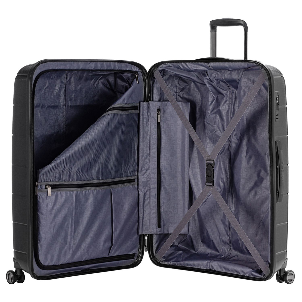 Удобная организация с прижимными ремнями, разделителем на молнии и тремя карманами позволит аккуратно упаковать необходимые для путешествия вещи.