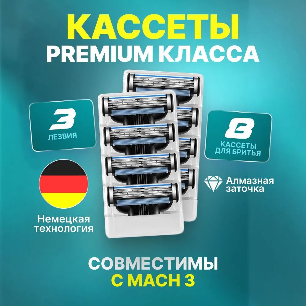 ЛезвияКассетыдлябритьямужские8шт/Сменныекассетыс3лезвиямидлябритья