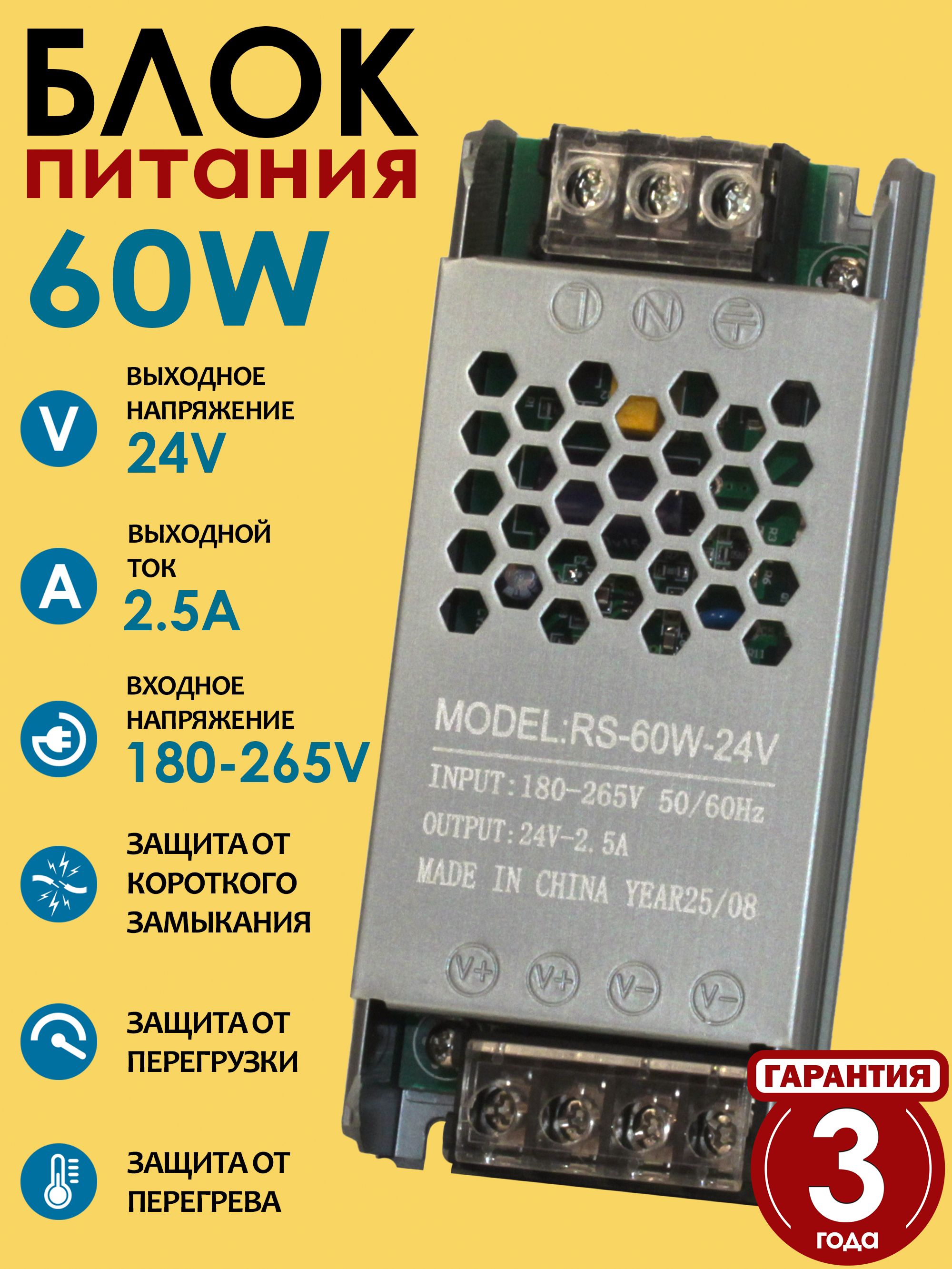 Homeled,Блокпитания,24V,60W,180-265вольт.Импульсныйдлясветодиодныхлентисветильников