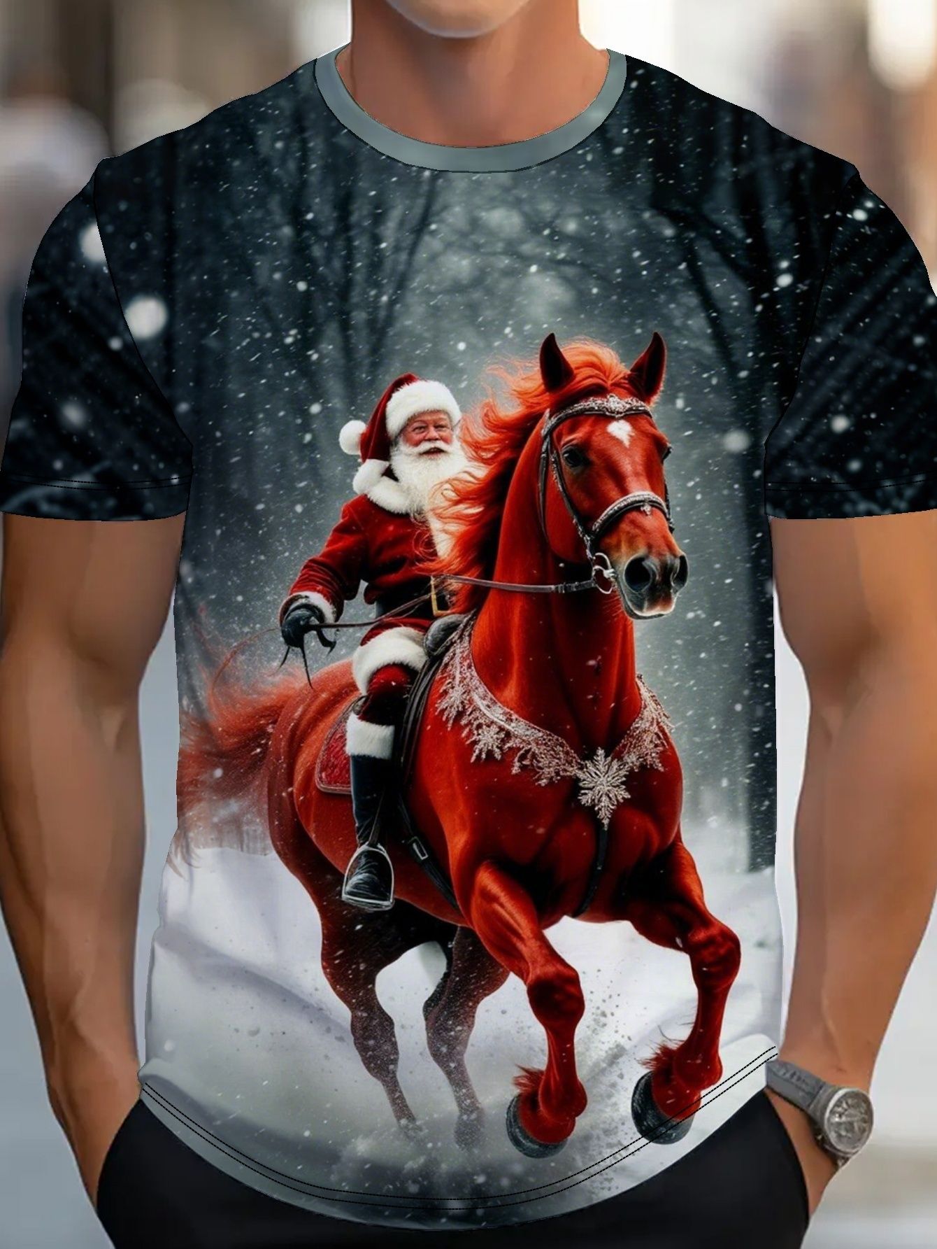 ФутболкаНовогодняяфутболкасрисункомчернойлошади