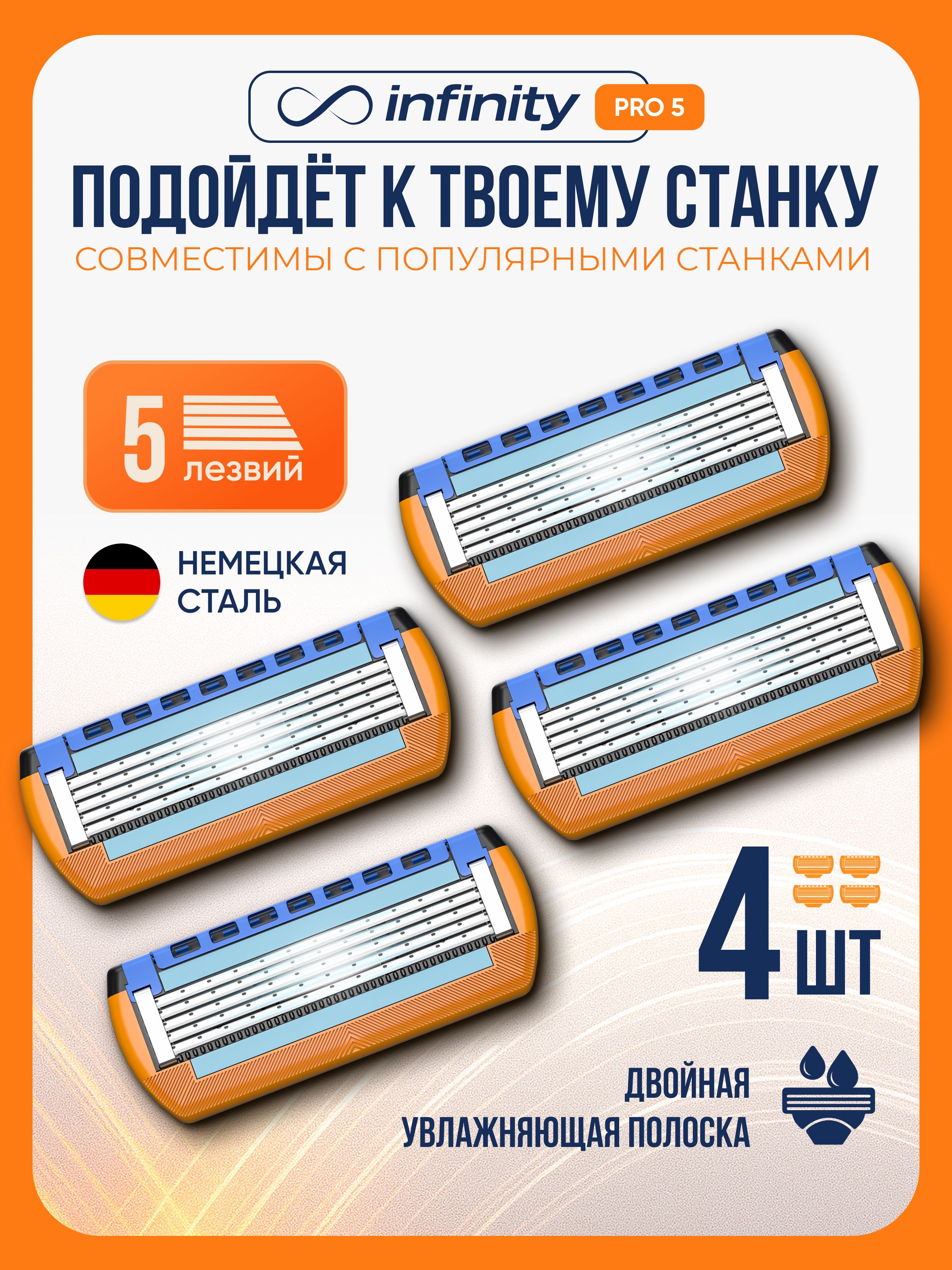 КассетыдлябритьямужскиеInfinity,совместимысFusion5,4шт