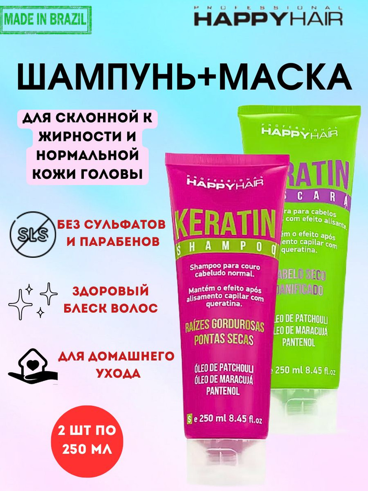 Набор бессульфатный шампунь и маска для волос Happy Hair Keratin  #1