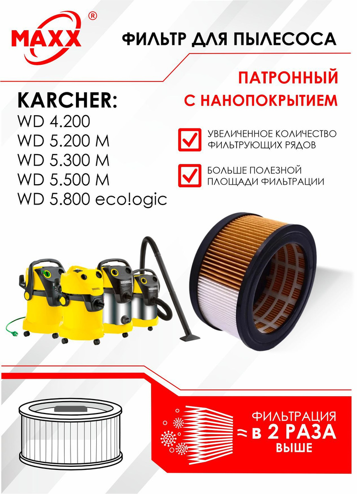 Синтетический моющийся фильтр (HEPA) для пылесоса Karcher WD 4.200, WD 5.200 M, WD 5.300 M, WD 5.500 #1