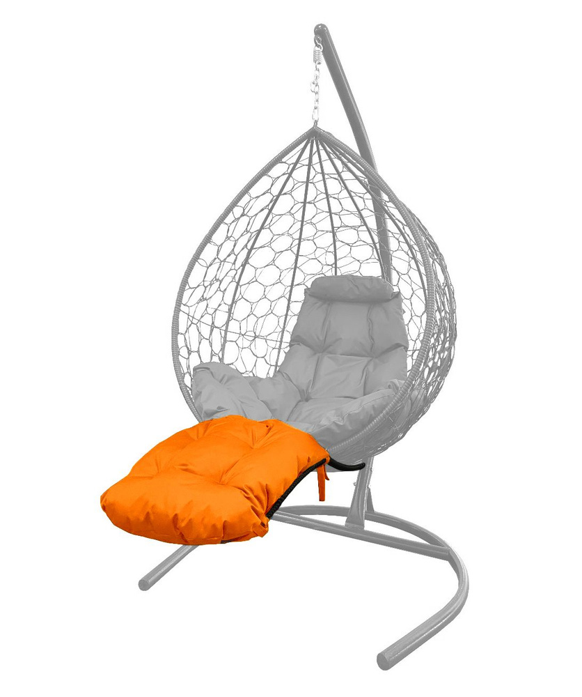 Подставка для ног на кресло подвесное, с ротангом черное, оранжевая подушка  #1