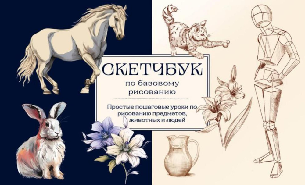 Скетчбук по базовому рисованию: простые пошаговые уроки по рисованию предметов, животных и людей | Николаева #1