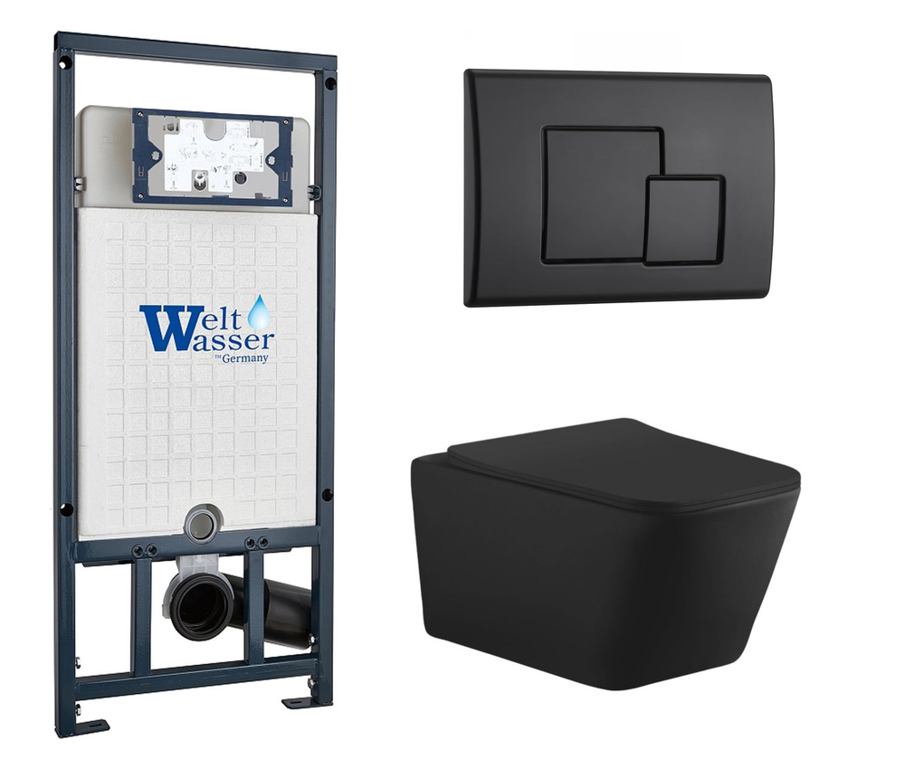 Комплект 3 в 1 инсталляция WeltWasser Marberg + Унитаз подвесной Aquanet Tavr черный с кнопкой черной #1