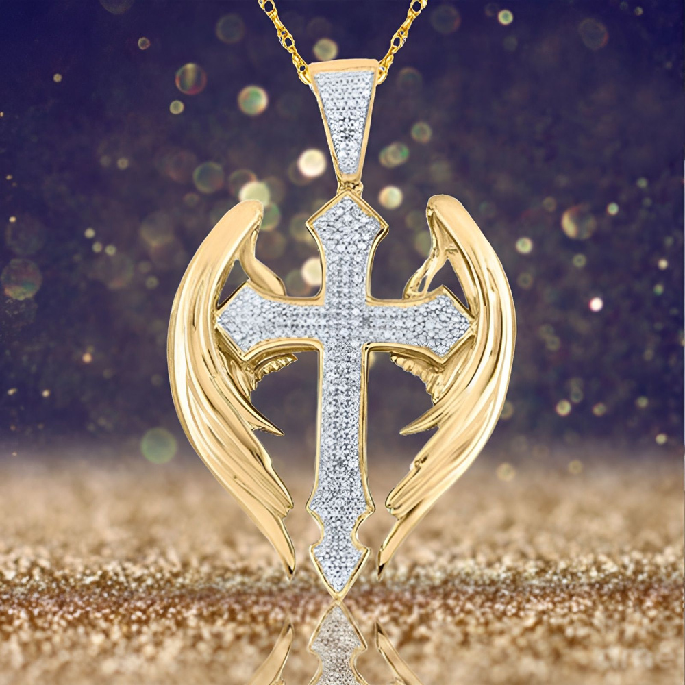 Женское ожерелье с подвеской в виде креста ангела. Цепочка 45+5 см.  #1