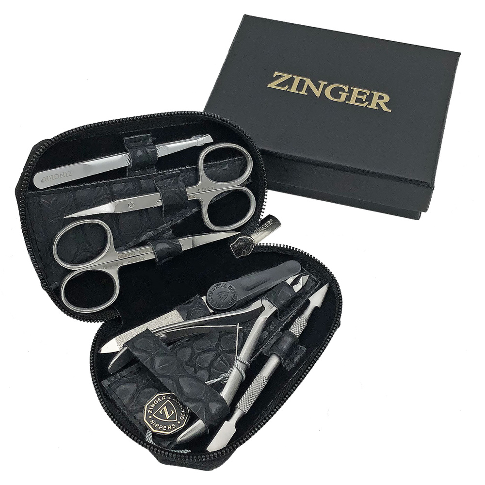 Маникюрный набор Zinger 7103, 6 предметов, серебристый/черный матовый  #1