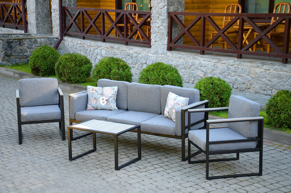 Набор дачной садовой мебели OLSA Мишель-2 с1348 / стол / диван / 2 кресла / серый / мебельная ткань  #1