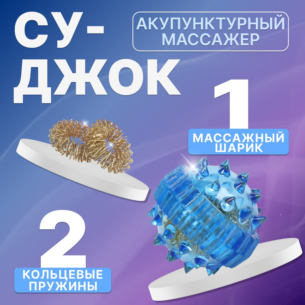 Набор массажёров "Су-джок", d-3,5 см, 2 кольца, цвет синий #1