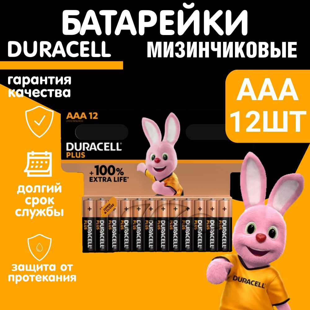 Батарейки мизинчиковые, AAA 12шт, DURACELL #1