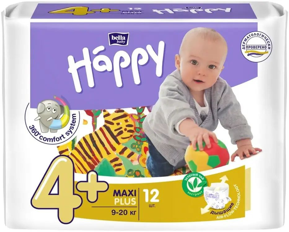 Bella Подгузники детские Baby Happy 4+ Maxi Plus, 9-20 кг, 12 шт/уп #1